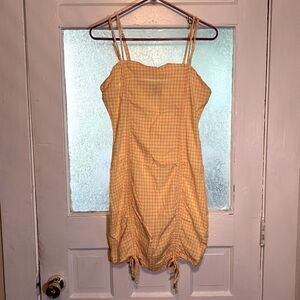 Wild Fable Women’s Yellow and Pink Gingham Patterned Spaghetti Strap Dress L